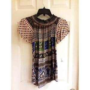 Y2K Lapogee Blouse, Junior Girls sz med pleated, retro vibrant Short Sleeve, EUC